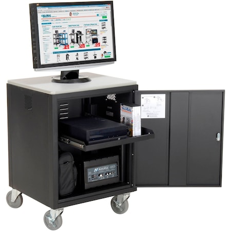 Global Industrial Audio Visual Cart w/ Lockable Cabinet, 500 Lb. Capacity, Black 241659BK
